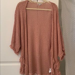 Pink kimono with fringe